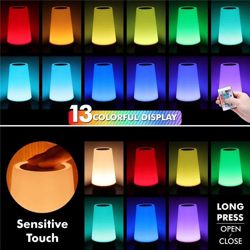 Luminária Noturna LED RGB com Controle Remoto e Toque USB Recarregável