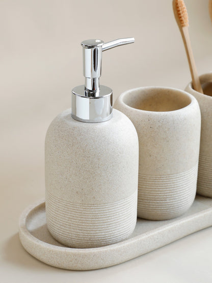 Conjunto de Acessórios para Banheiro em Resina, 5 Peças - Bege