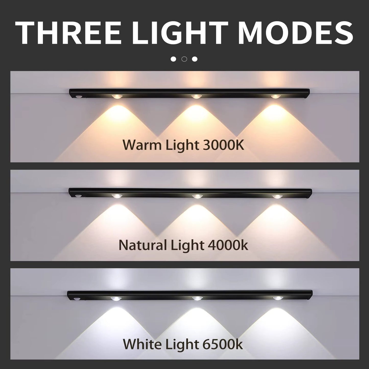 Led ultra fino sob luzes do armário sensor de movimento luz noturna sem fio 3 co