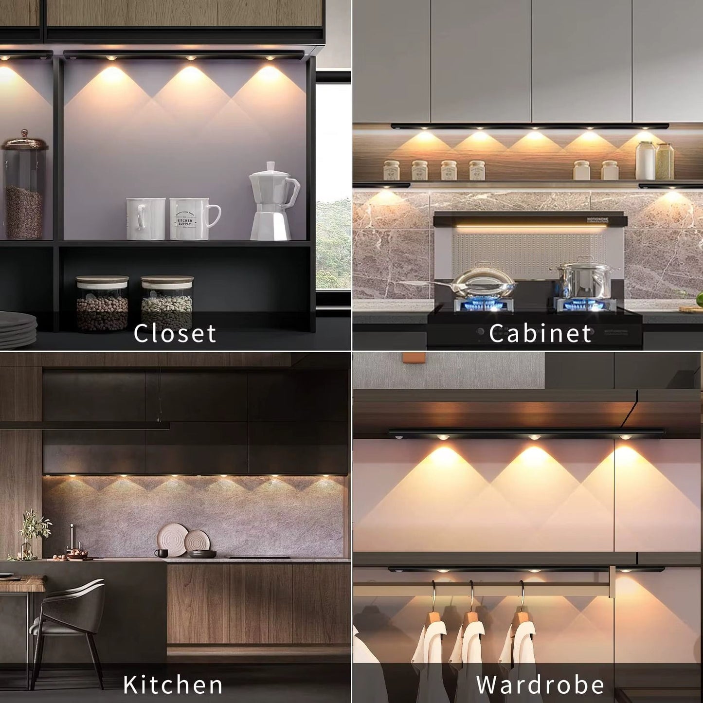 Led ultra fino sob luzes do armário sensor de movimento luz noturna sem fio 3 co