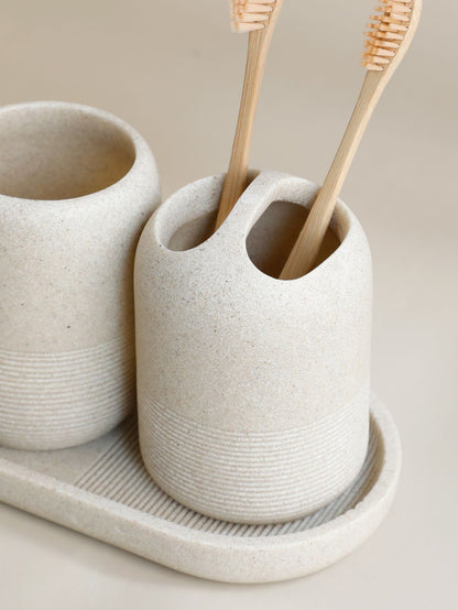 Conjunto de Acessórios para Banheiro em Resina, 5 Peças - Bege