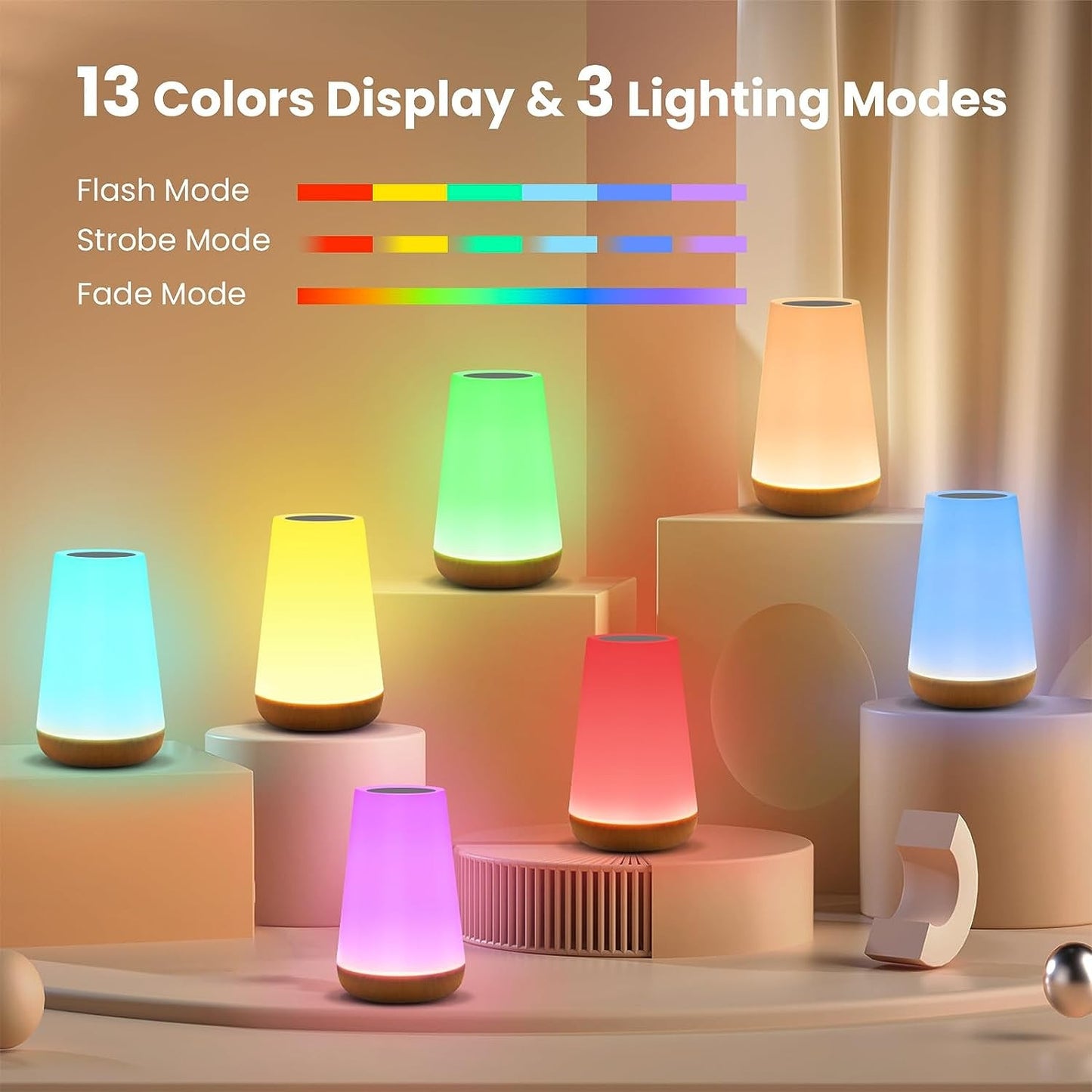 Luminária Noturna LED RGB com Controle Remoto e Toque USB Recarregável