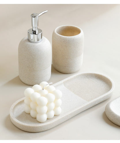 Conjunto de Acessórios para Banheiro em Resina, 5 Peças - Bege