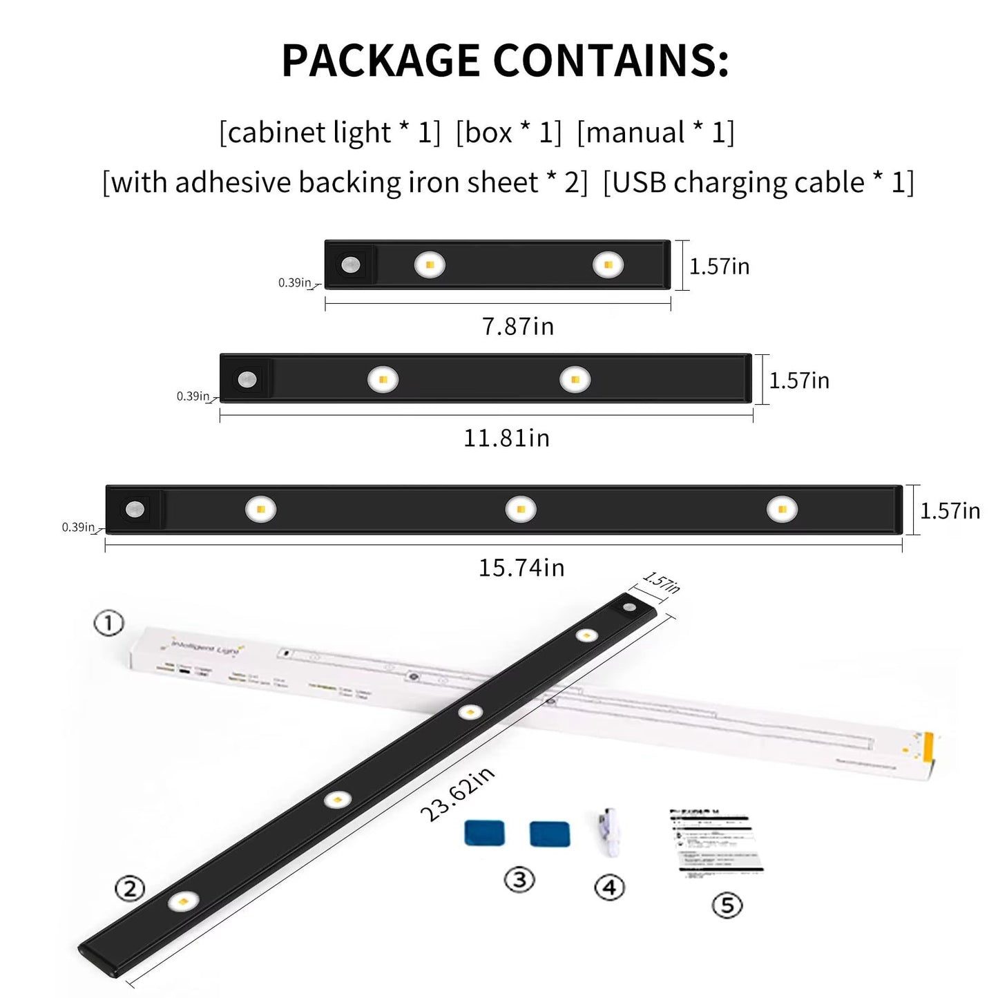 Led ultra fino sob luzes do armário sensor de movimento luz noturna sem fio 3 co