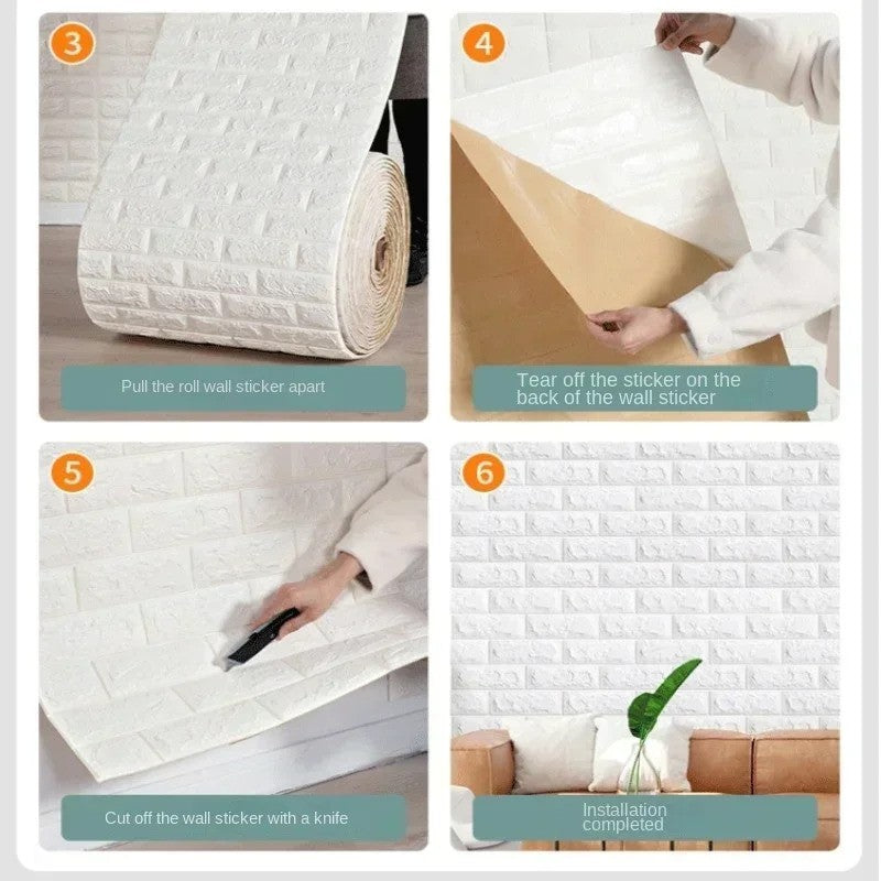 Papel de Parede Autoadesivo 3D Tijolo 70cm à Prova d'Água