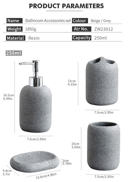 Conjunto de Acessórios para Banheiro em Resina, 5 Peças - Bege