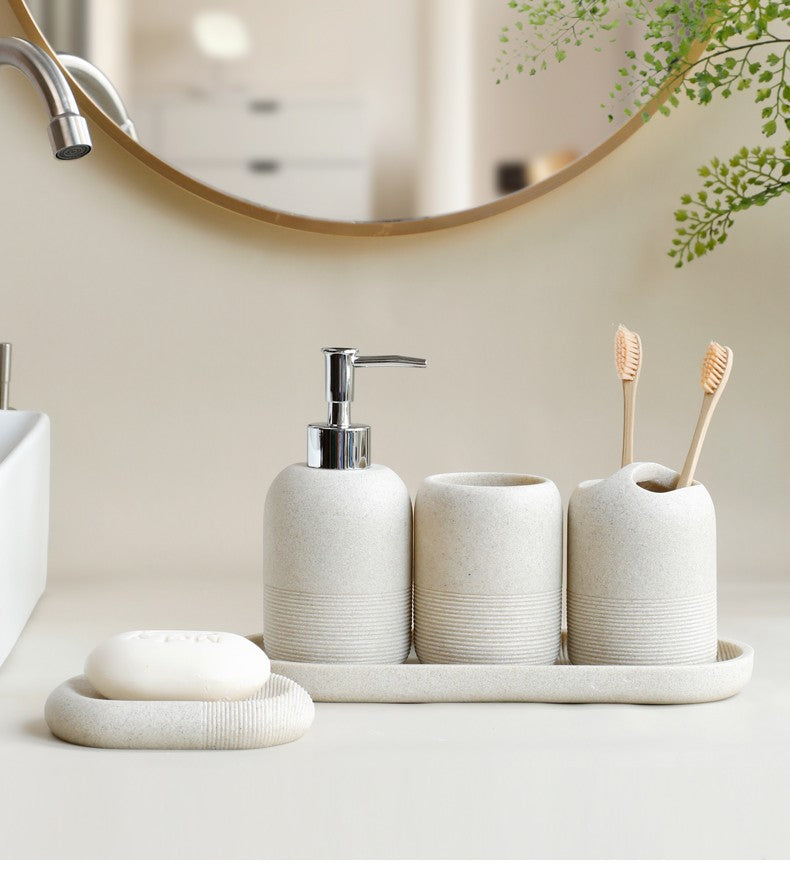 Conjunto de Acessórios para Banheiro em Resina, 5 Peças - Bege