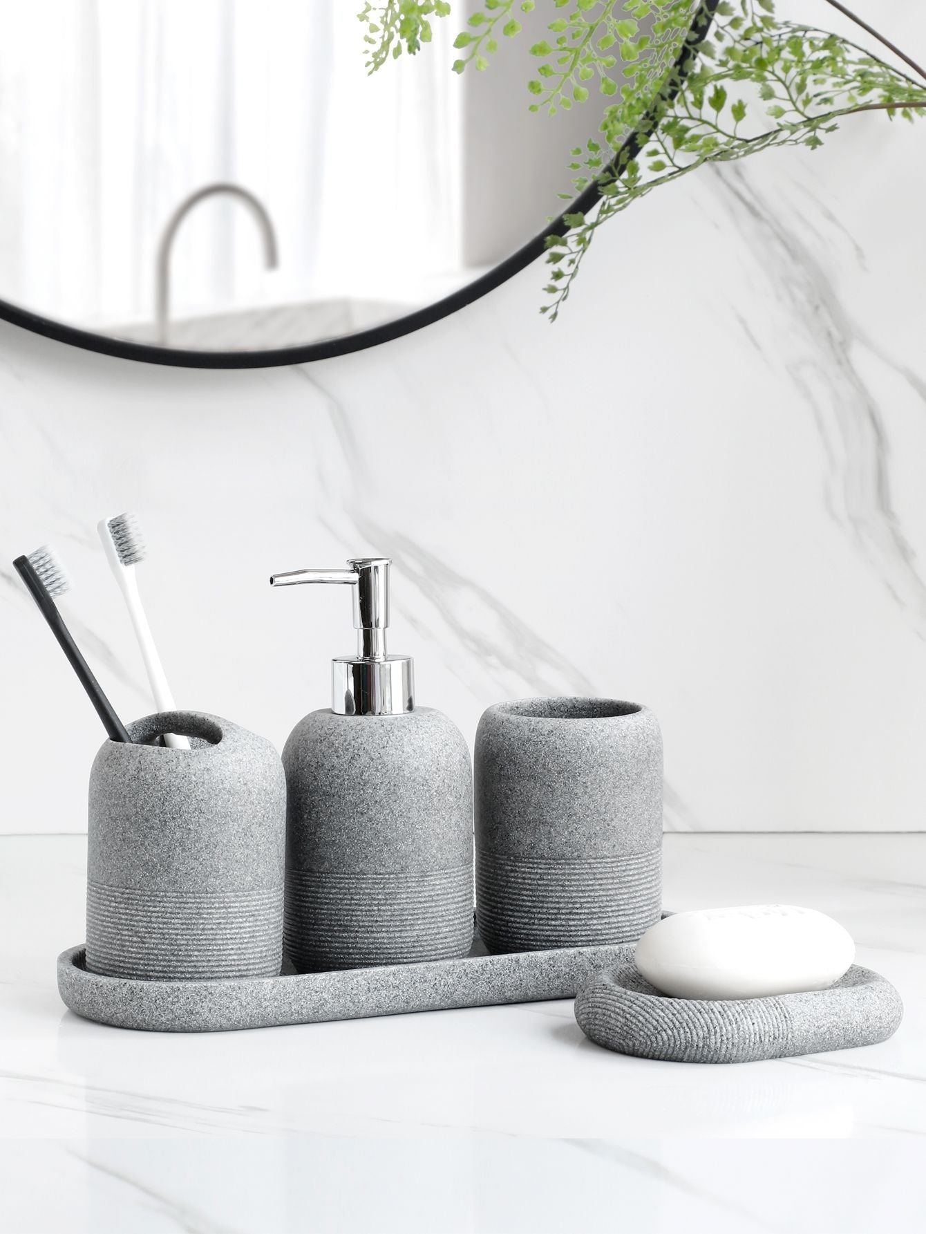 Conjunto de Acessórios para Banheiro em Resina, 5 Peças - Bege