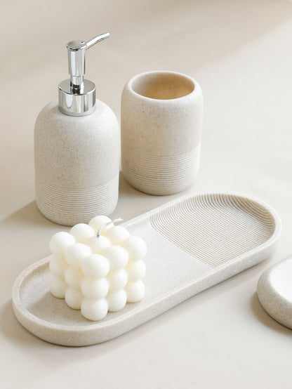 Conjunto de Acessórios para Banheiro em Resina, 5 Peças - Bege