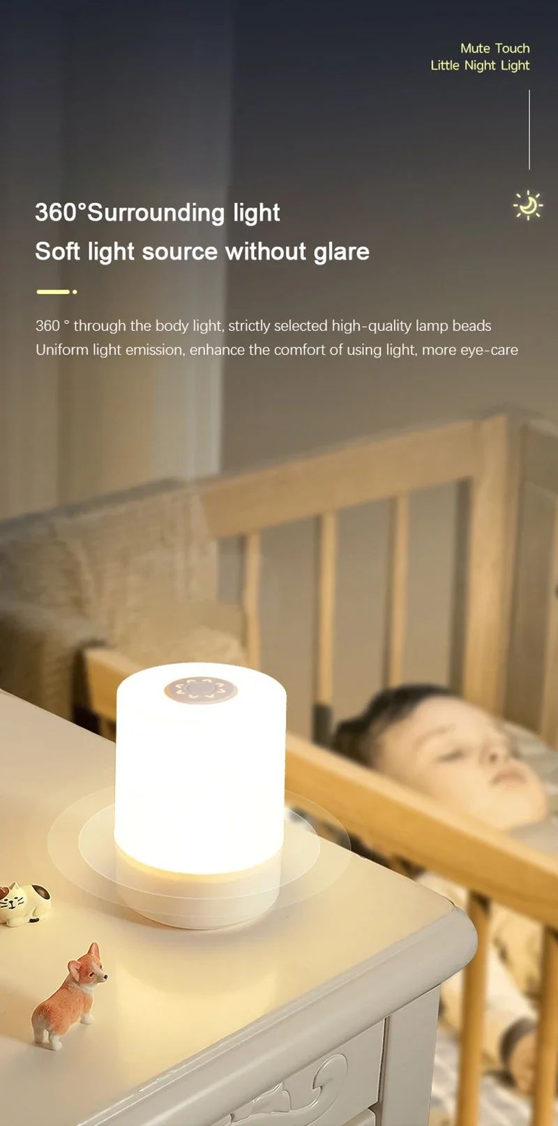 Luminária de Mesa LED Dimerizável para Cabeceira, Abajur Decorativo com Controle de Toque