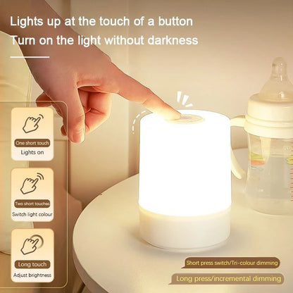 Luminária de Mesa LED Dimerizável para Cabeceira, Abajur Decorativo com Controle de Toque