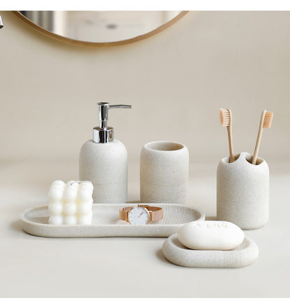 Conjunto de Acessórios para Banheiro em Resina, 5 Peças - Bege