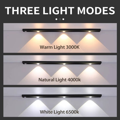 Led ultra fino sob luzes do armário sensor de movimento luz noturna sem fio 3 co