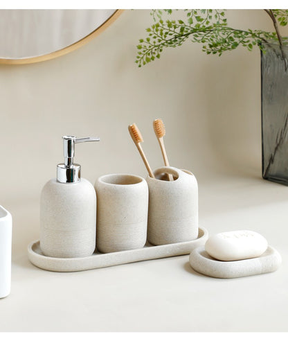 Conjunto de Acessórios para Banheiro em Resina, 5 Peças - Bege