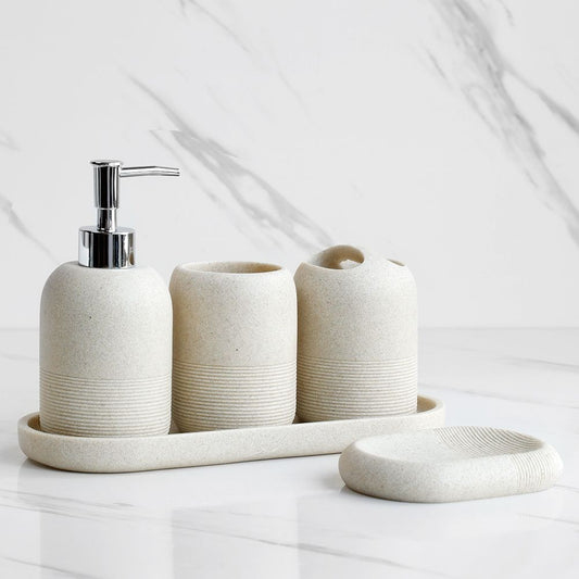 Conjunto de Acessórios para Banheiro em Resina, 5 Peças - Bege