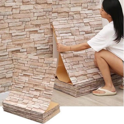 Papel de Parede Autoadesivo 3D Tijolo 70cm à Prova d'Água