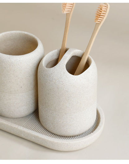Conjunto de Acessórios para Banheiro em Resina, 5 Peças - Bege