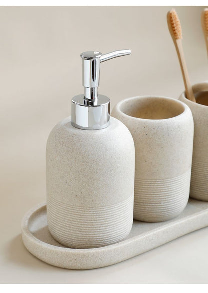 Conjunto de Acessórios para Banheiro em Resina, 5 Peças - Bege