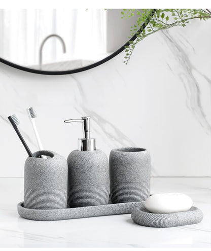 Conjunto de Acessórios para Banheiro em Resina, 5 Peças - Bege